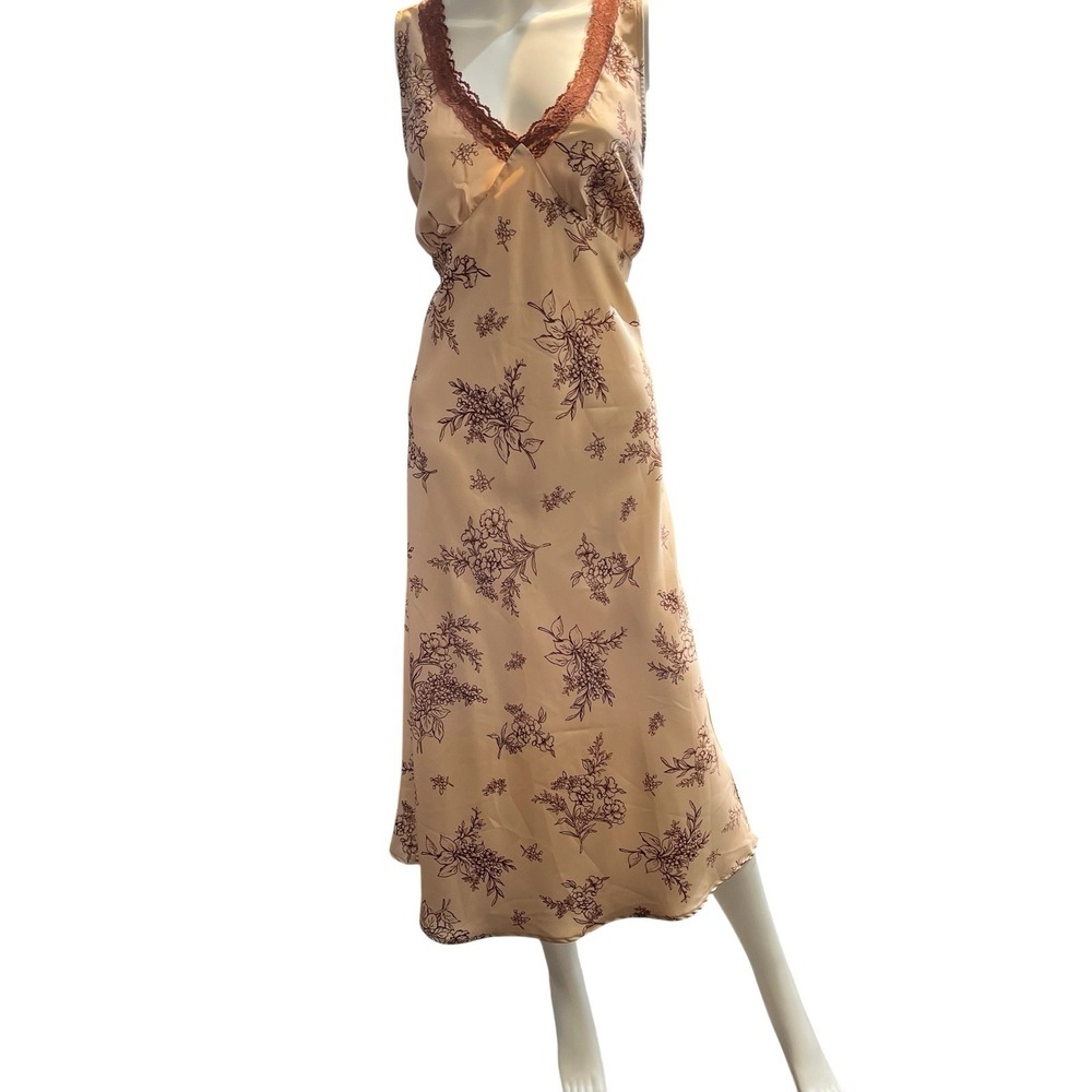 Old Navy Y2K Slip Dress Pink Mauve Floral Babydoll Lace Trim Maxi L Fairy Hoco